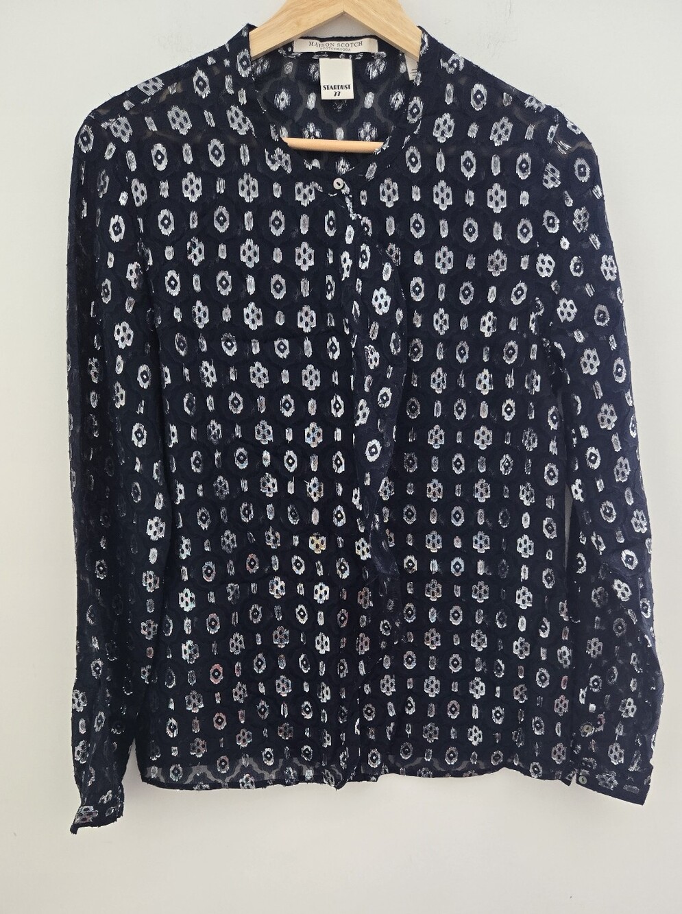 Maison Scotch Stardust 77 Metallic Silk Button Down Blouse Size 1